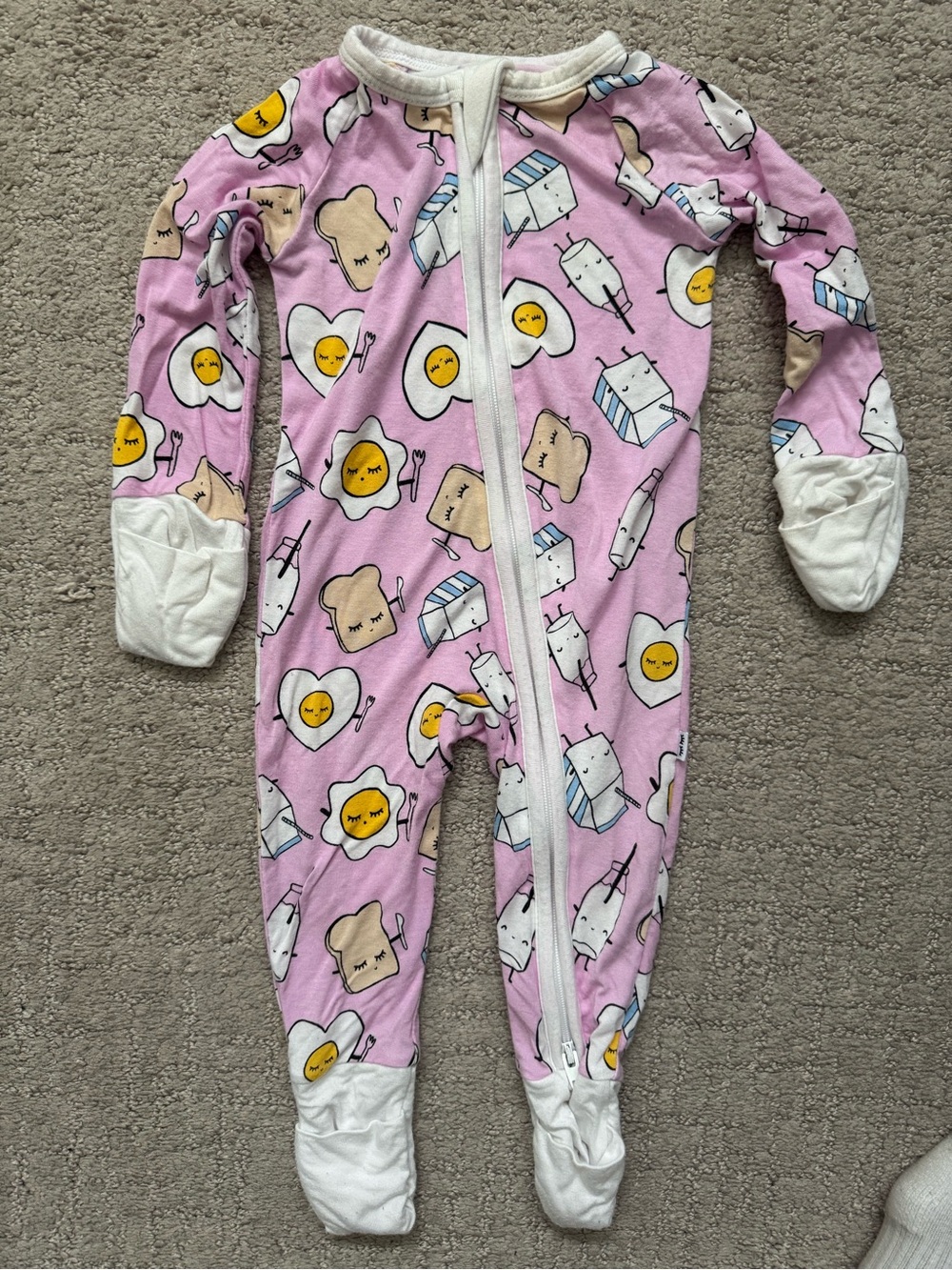 Little Sleepies pink breakfast design two way zip one piece sleeper 0-3 months